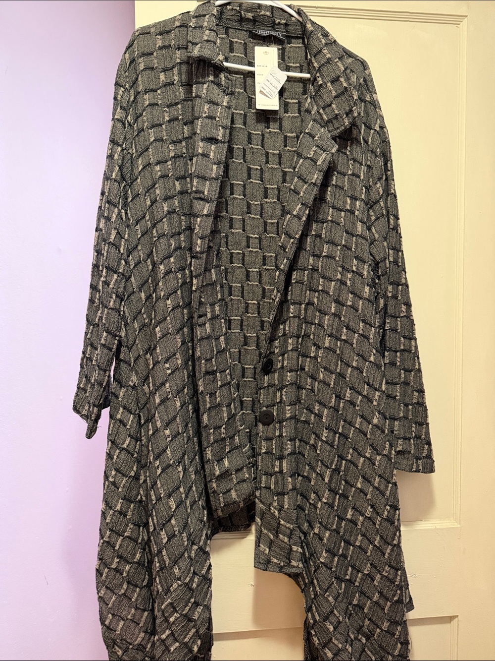 Transparente Gray Patterned Draped Cardigan Sweater